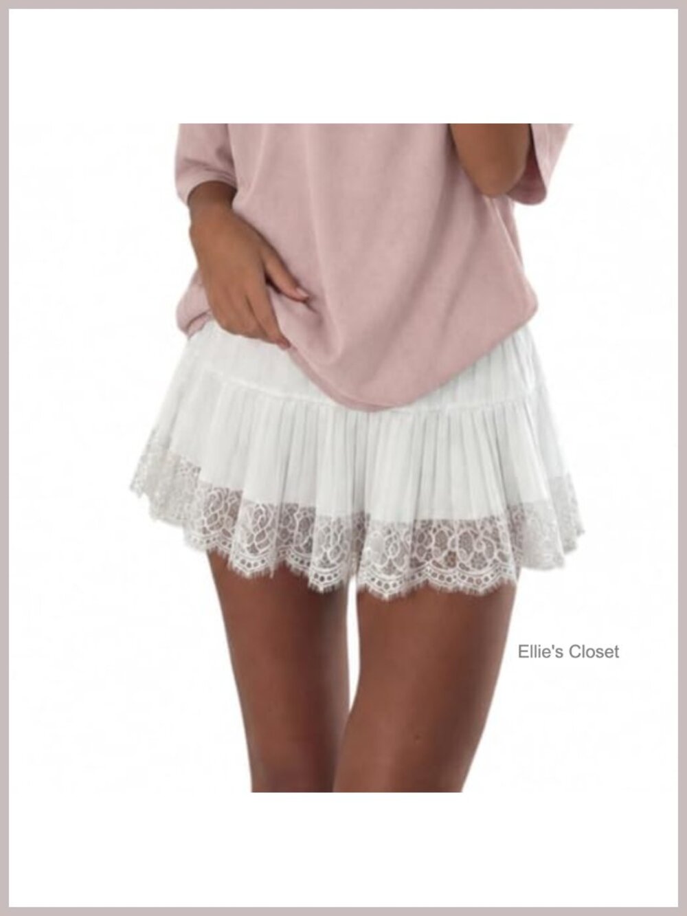 Women Pleated Mini Skirt Polyester Blend Lace Hem A-Line